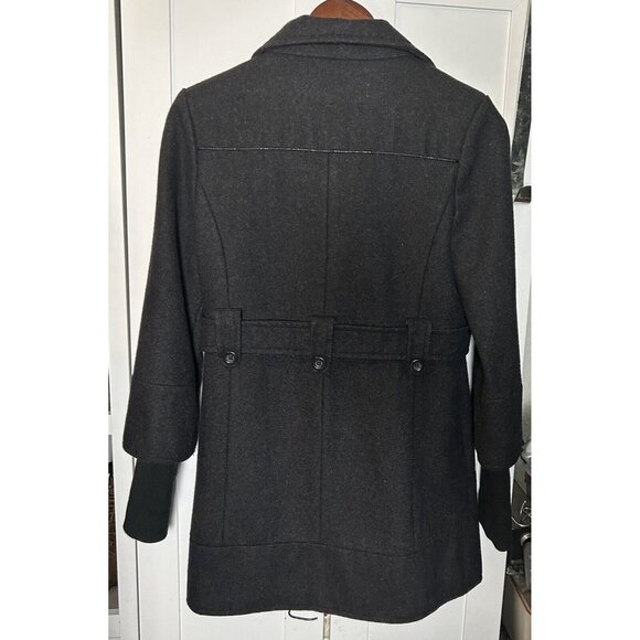 Women's Small Freedom 2 Be Mid-Length Solid Charcoal Gray Pocket Pea Coat - Picture 7 of 8